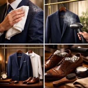 雨で濡れたスーツの水分を拭き取るケア方法